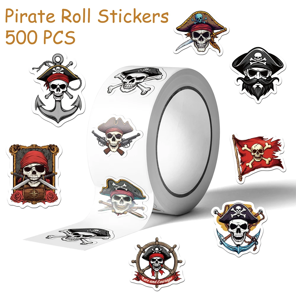 

500pcs Horrible Pirate Roll Stickers Decals For Laptop Scrapbook Suitcase Skateboard Helmet DIY Aesthetic Stickers Creative Gift