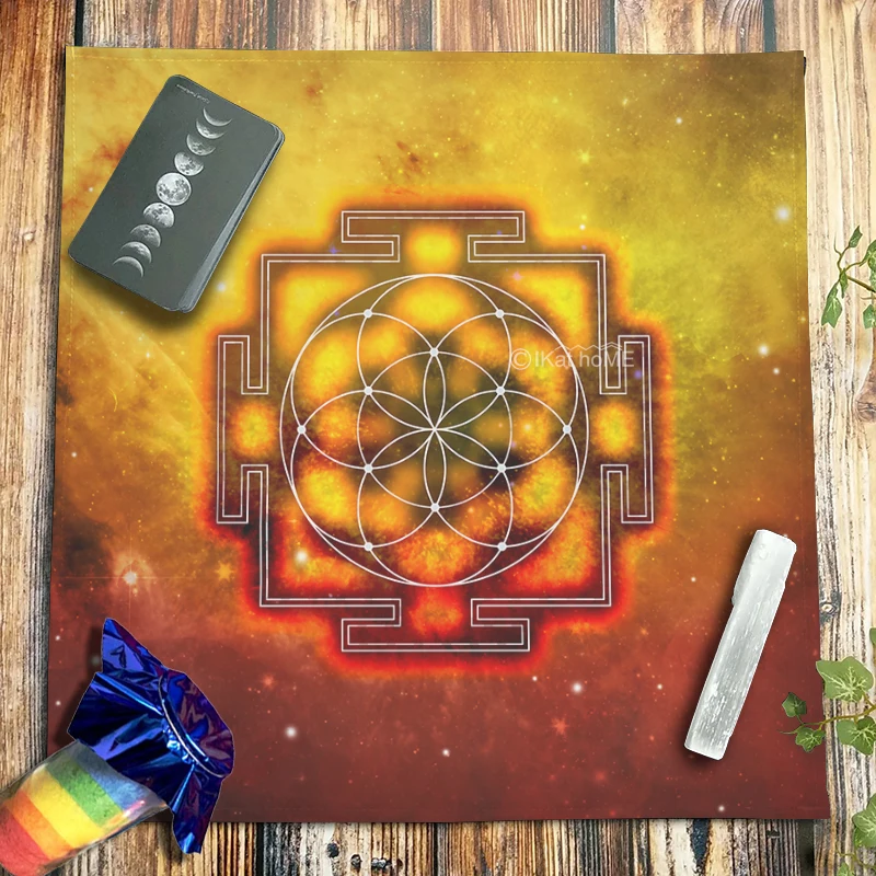 Spiritual Sri Yantra Tarot Tablecloth Velvet Altar Cloth Flower Of Life Oracle Card Pad Pagan Witchcraft Astrology Home Decor