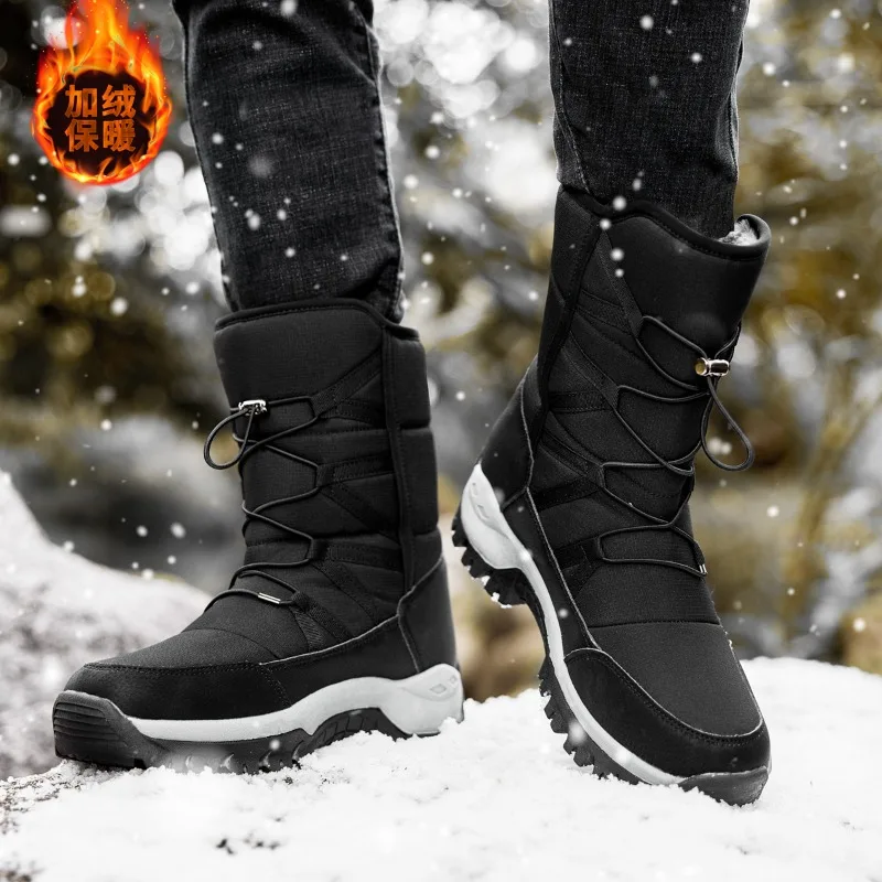 New Winter Men\'s Warm Snow Boots Shaggy Fleece Ankle Boots Women\'s Outdoor Sneakers Waterproof Non-slip Work Boots Hiking Boots