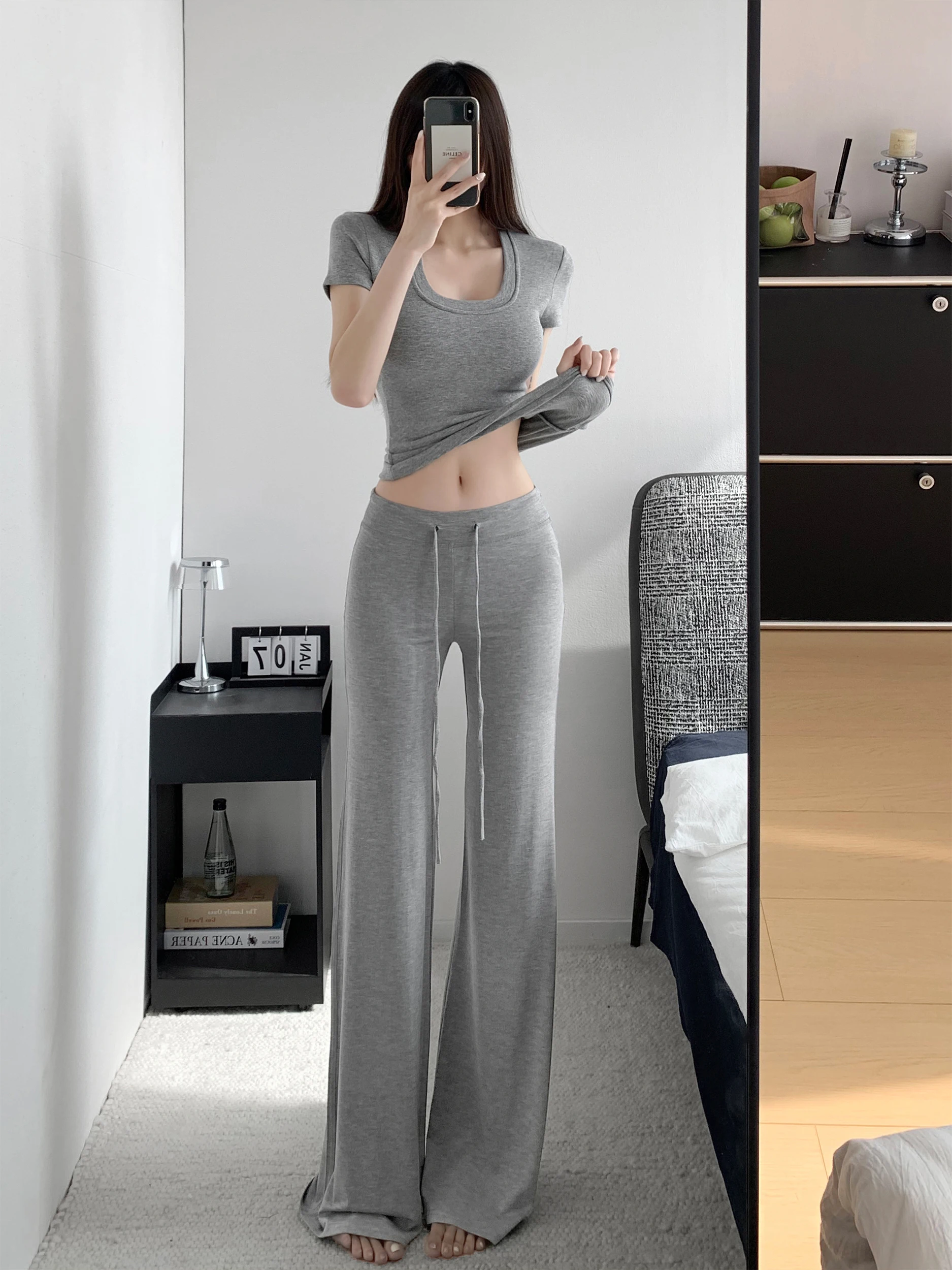 Zhang Zi  Ice Skin Spicy Girl Modal Sunscreen Sports Casual Pants High Waist Flared Leggings Comfortable Cool Cotton Blend