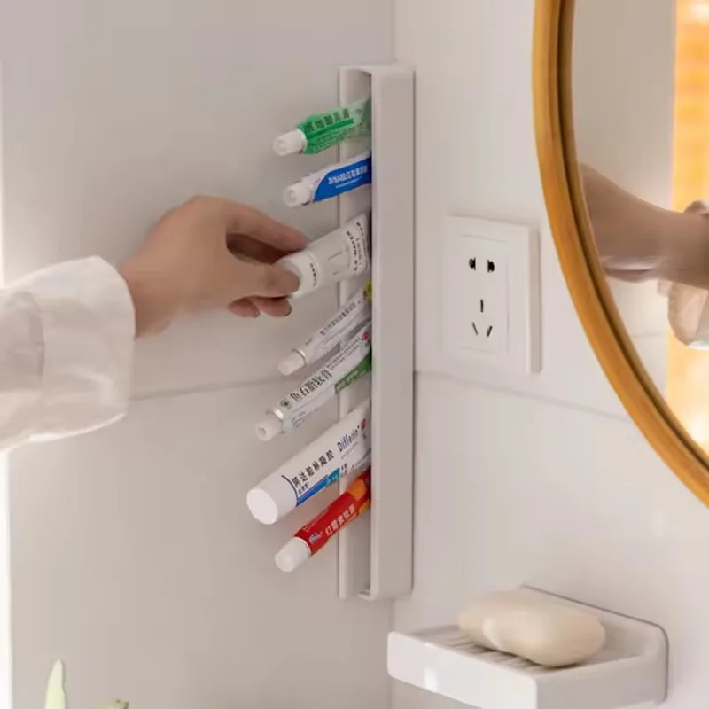 Toothpaste Holder Toothpaste Holder Facial Cleanser Punch-free Home Bathroom  Toothbrush Holder Wall Clamp Storage image 6