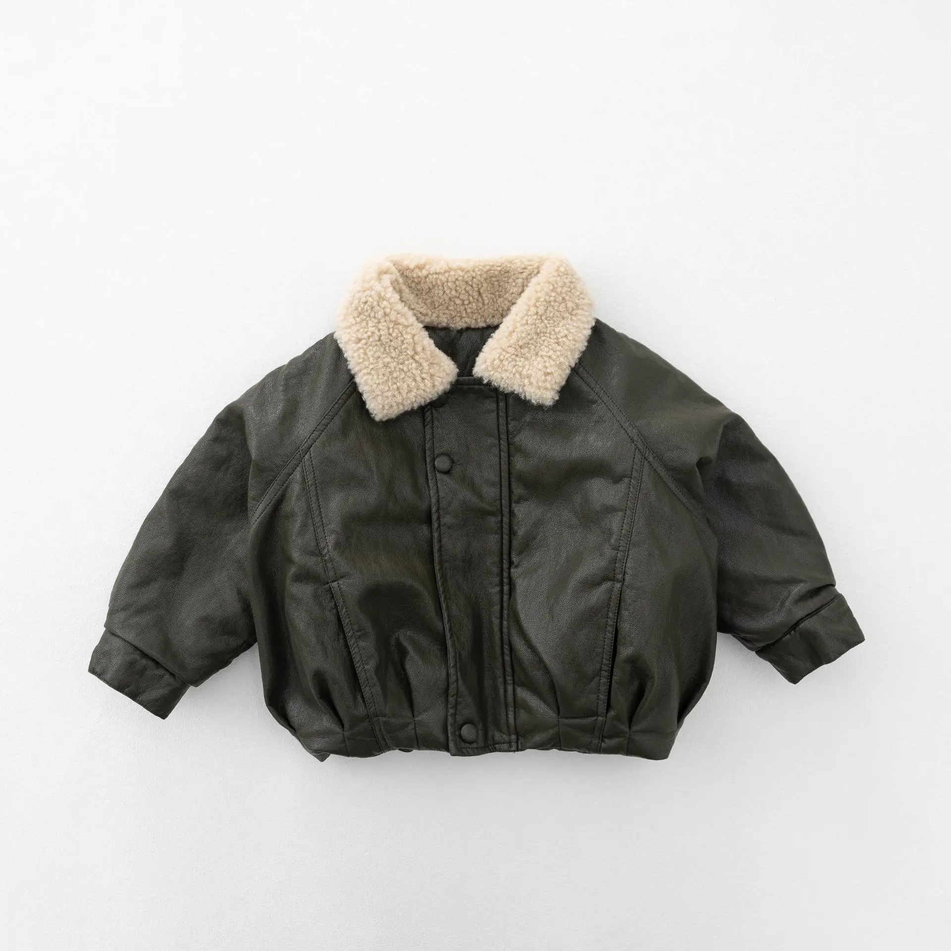 2026 Winter New Children Warm Fleece Leather Jacket Boys Girls Lamb Fleece Collar Padded Jacket Kids Plus Velvet Thick Coat