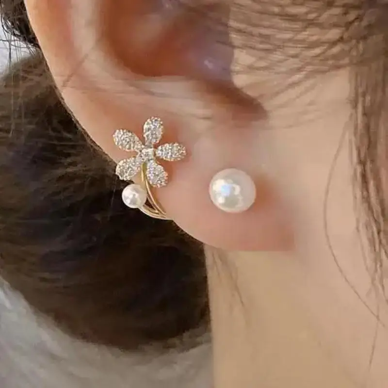 925 Silver Needle Korean Crystal Pearl Earrings For Women Jewelry 2024 Trending New Vintage Women\'s Butterfly Flower Earrings