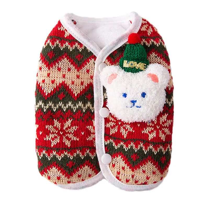 Christmas Autumn and Winter Dog Clothing Three-dimensional Teddy Bear Small Puppy Warm Knit Sweater Cardigan Pet Clothing