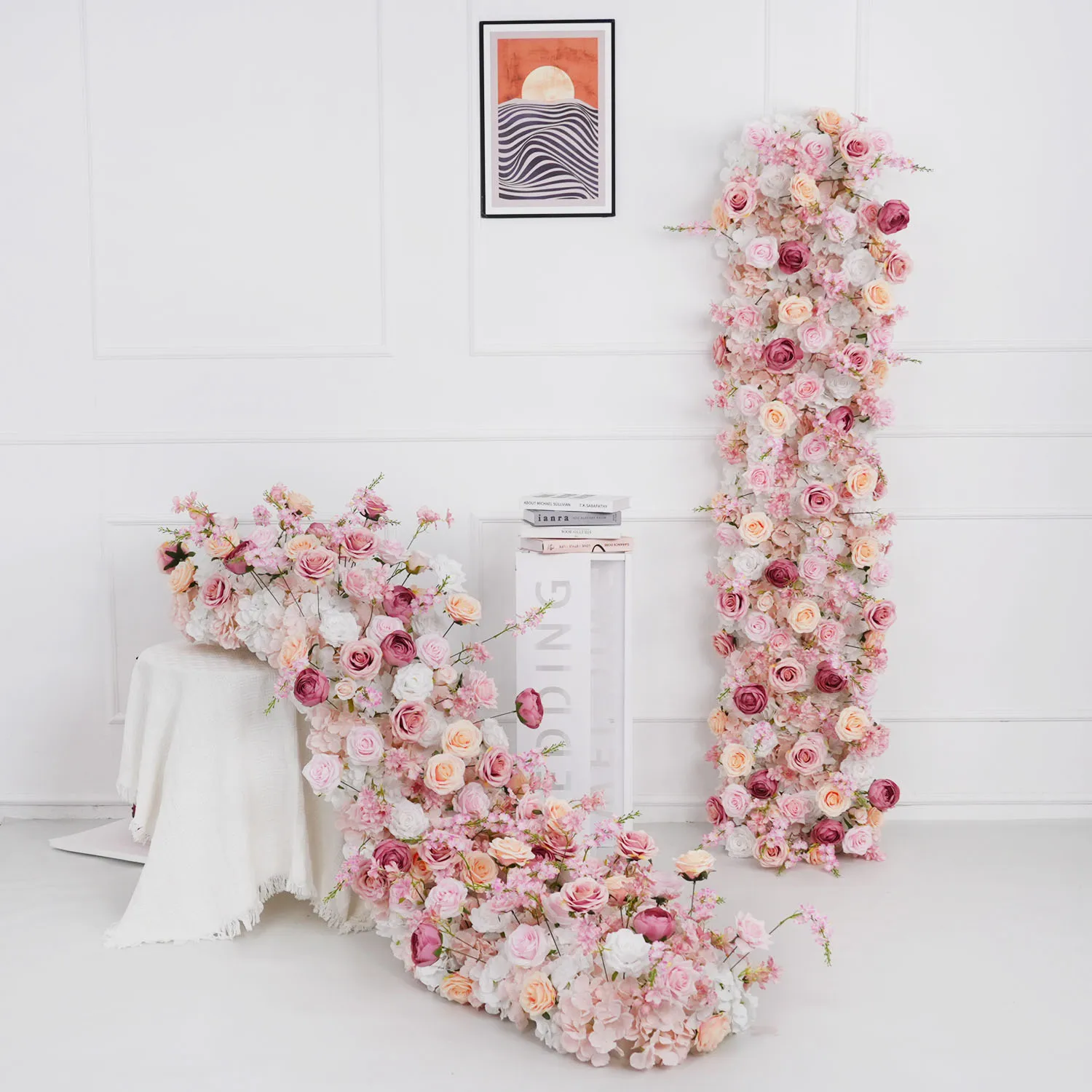 Uflower 5D White Pink Rose Artificial Flower Hang Wisteria Floral Wedding Backdrop Banquet Event Party Prop Flowers Row Decor