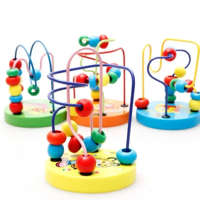 

Montessori Wooden Toys Wooden Circles Bead Wire Maze Roller Coaster Educational Wood Puzzles Boys Girls Kid Toys 6+ Months Gifts