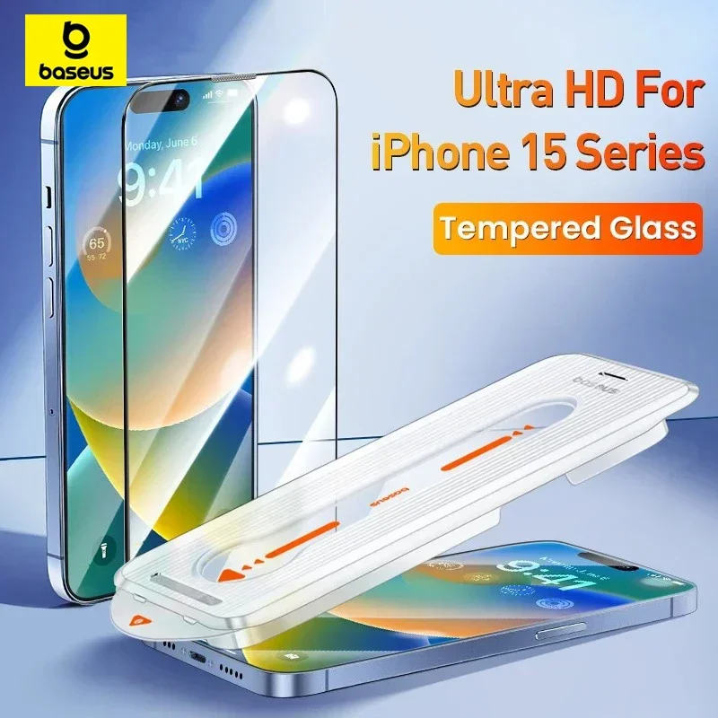 Baseus Crystal Dust-proof HD Tempered Glass For iPhone 15 Pro Max 15 Plus Anti Peep Screen Protector With Self-Installation Tool