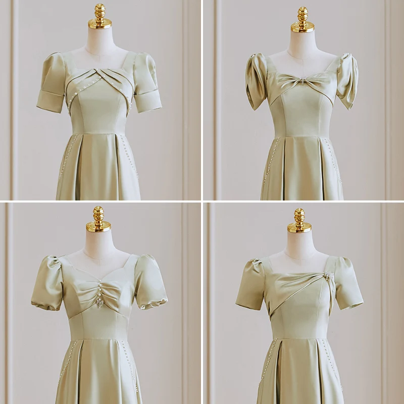 

Длинные свадебные платья Ele Satin Maids of Dres для женщин, с жемчужной отделкой, короткий рукав