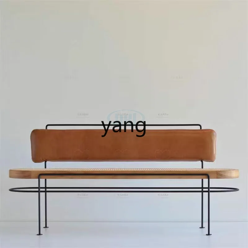 LMM, Nordic solid wood simple braided rattan long stool medieval silent wind bed tail stool homestay shoe changing stool