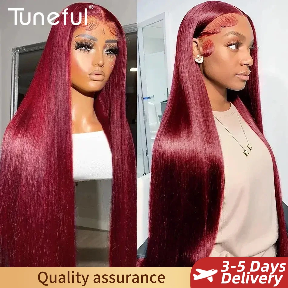 Tuneful Premium 13x6 99J Burgundy Colored Human Hair Lace Front Wigs 180% HD Lace Frontal Wigs Bone Straight Human Hair Wig