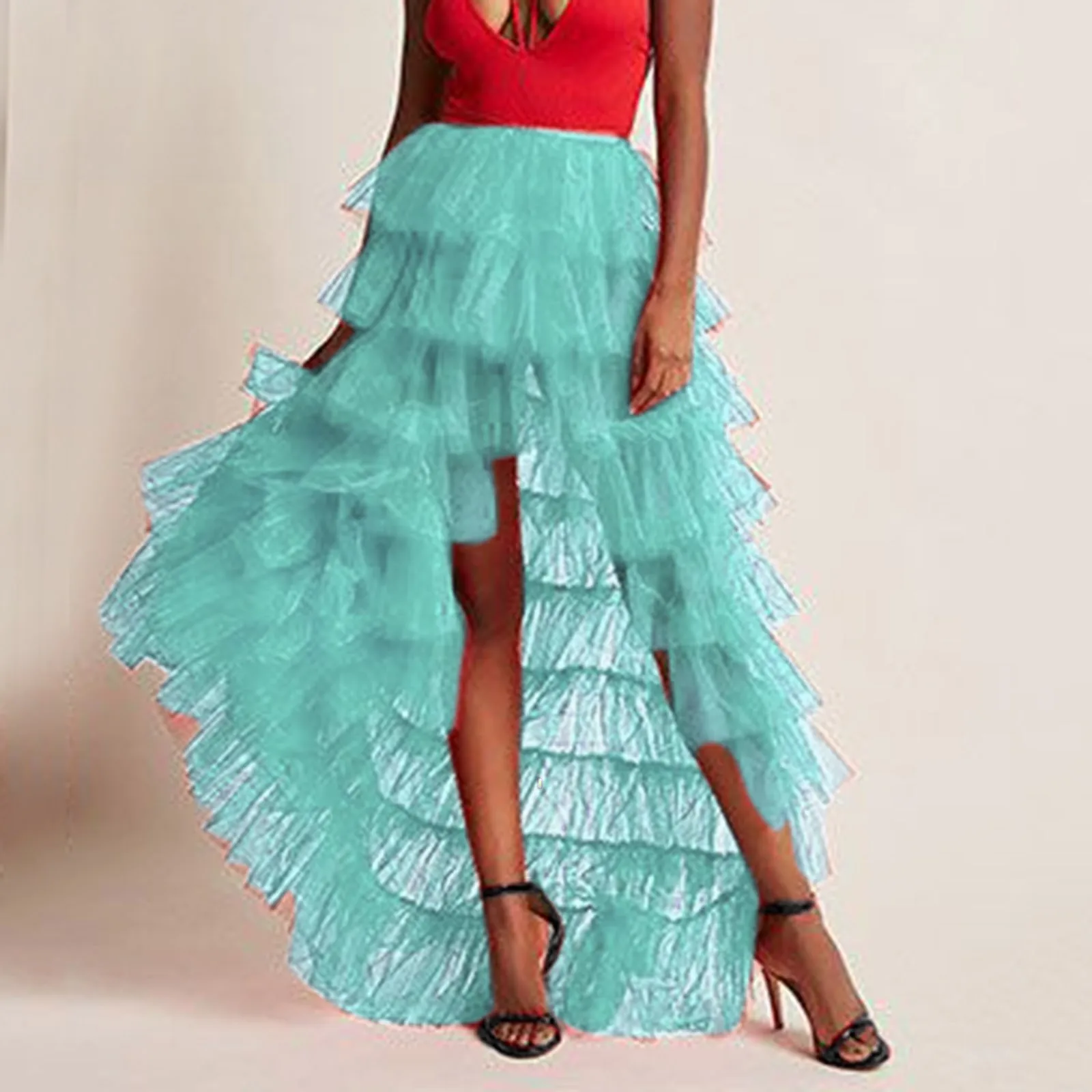 

2024 New Spring Summer Skirt Tiered Maxi Tulle Skirt Women Elegant Layers High Waist Pleated Tutu Mesh Long Skirt Female Dress