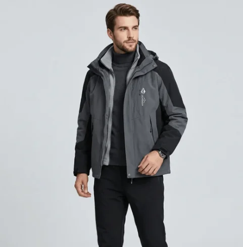 Men's loose-fit hooded zip-up jacket with a nylon-blend lining.