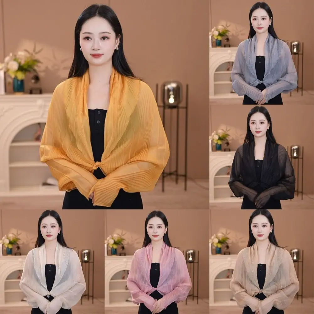 

Solid Color Sun Protection Top Thin Fabric Long Sleeve Chiffon Tops Sheer Texture Polyester Material Long Sleeve Cover Up