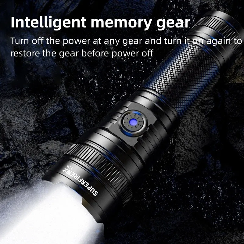 SUPERFIRE Y26-S 15W High Power LED Torch Zoom Flashlight 600M Portable Lantern Long Lasting Rechargeable Camping Hunting Lamp