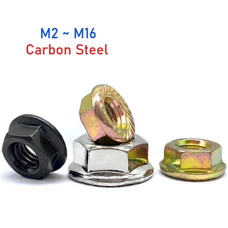 M2 M2.5 M3 M4 M5 M6 M8 M10 M12 M16 Black/Nickel plated/Colour Zinc Carbon Steel Serrated Spinlock Hex Flange Nut Lock Nuts