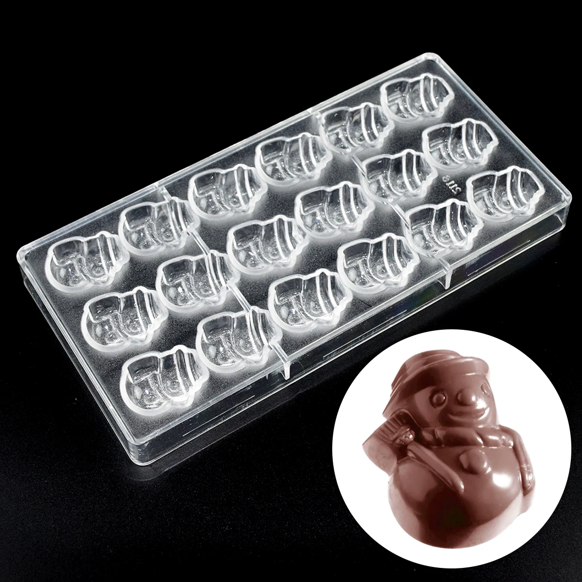 Chocolate Mold Polycarbonate Christmas Snowman Candy Bonbons Fondant Mould Confectionery Utensils Pans Trays Baking Pastry Tools