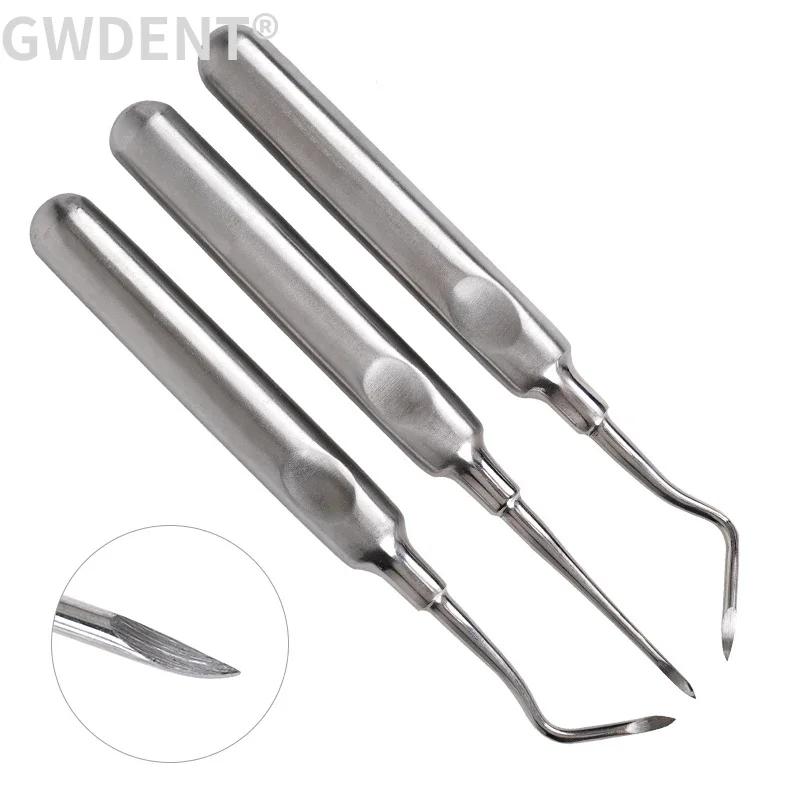 3Pcs Stainless Steel Dental Luxating Lift Elevator Teeth Clareador Curved Root Hexagon Handle Dentist Surgical Instrument Tool