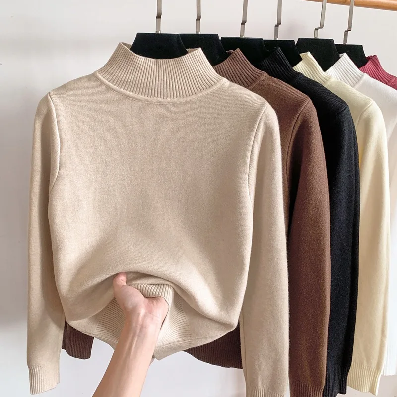 

Fashion Half Turtleneck Thickened Mink Cashmere Sweaters Pullover Women Autumn and Winter Knitted Sweater Warm Top Clothes 28207