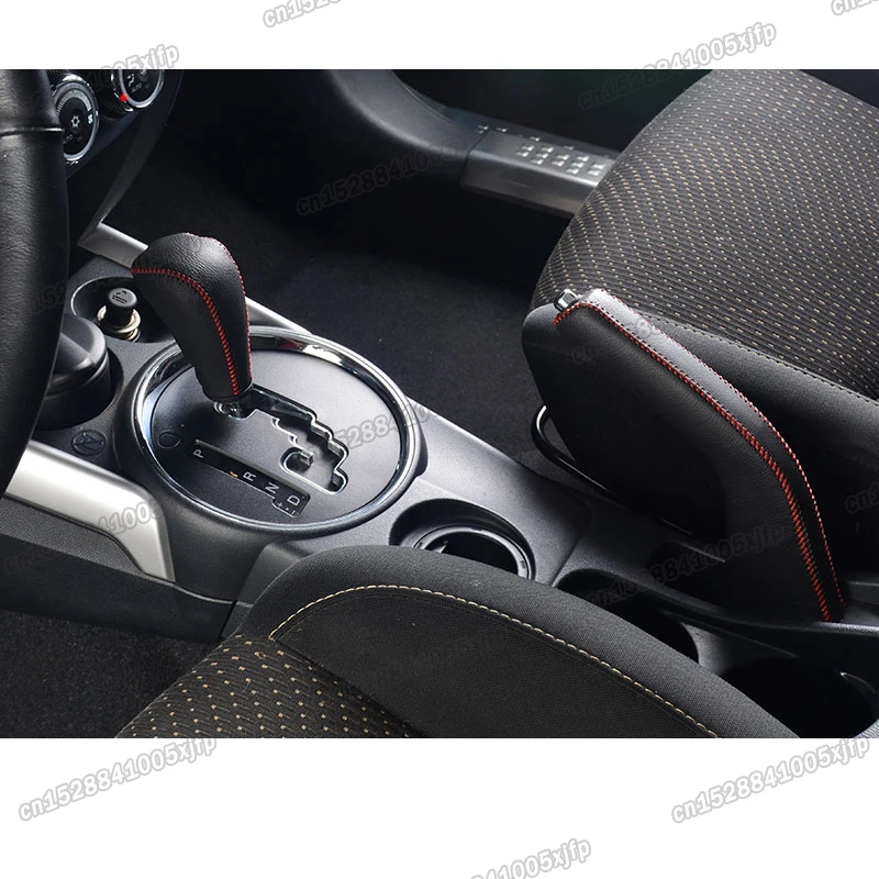 leather car handbrake gear shift knob cover for mitsubishi rvr outlander sport  2013 2014 2015 2016 2017 2018 2019 2020 2021