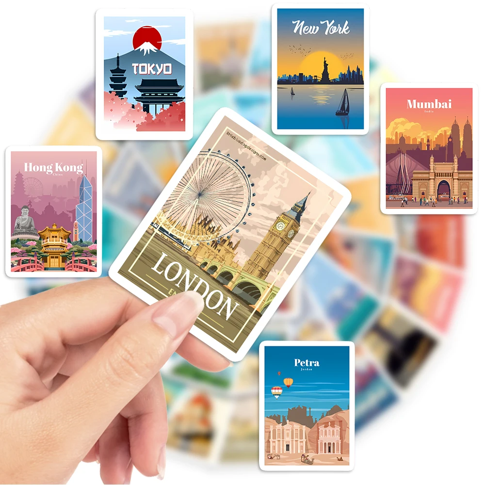 World Landmark Famous City Buildings Stickers Travel Beautiful Scenery PVC Waterproof for Laptop Phone Suitcase Skateboard Toys