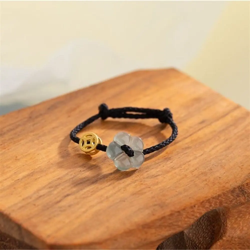 

Adjustable Handmade Lucky Rope Bracelet Floral Money Charm Coin Flower Bangles Cute Thin Ropes Hand-woven Coin and Rope Ring