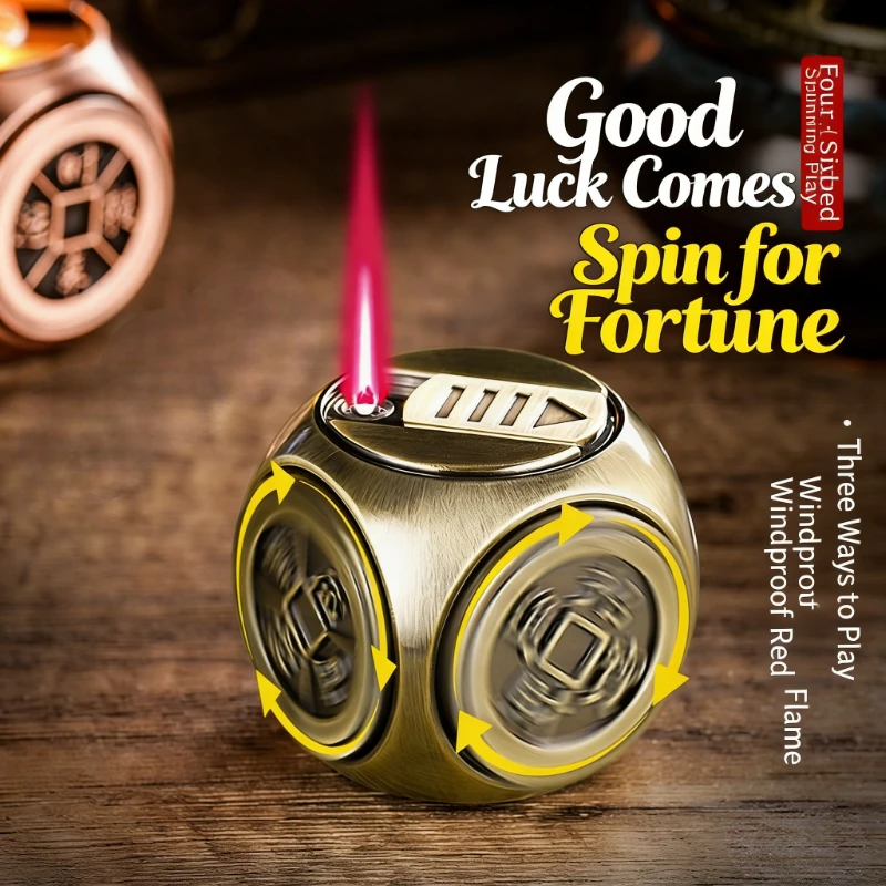 

Creative 4-Sided Rotating Dice Lighter, Spinning Fidget Gyro Stress Relief Toy, Refillable Butane Lighter Cool Fashion Gift