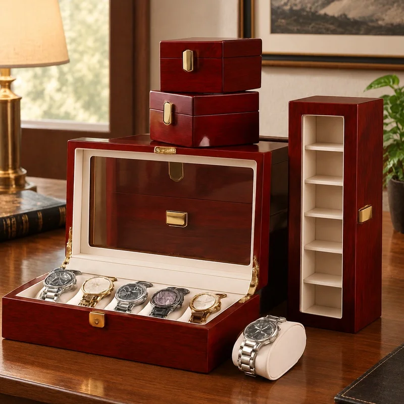 Wooden Jewelry and Watch Organizer Box with Multiple Slots, Stylish Storage Solution for Men and Women, 1-12 Compartments