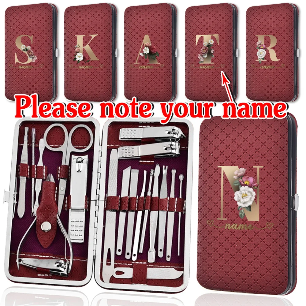 

Customized Name 19Pcs Nail Clipper Manicure Tools Set Portable Pedicure Kit Stainless Steel Nail Cutters Organizer Grooming Box