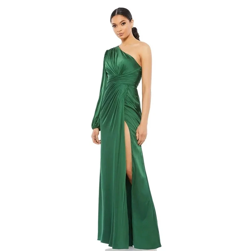 

2025 New Elegant Single Shoulder High Slit Long Skirt Waist Cinching Evening Banquet Party Gown