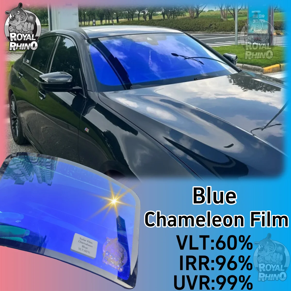 

50/76/100cm Blue Chameleon Film 60%VLT Car Front Rear Window Windshield Decorative Protection Solar Film Anti UV Heat Insulation