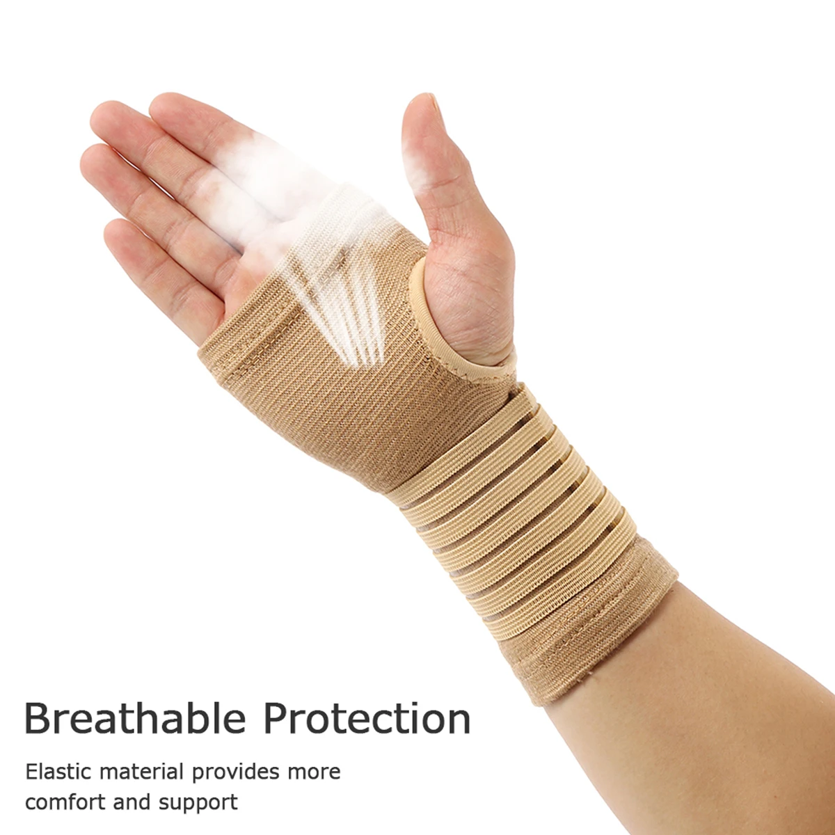 2pcs Wrist Bandage Support Beige Wrist Hand Support Gloves Thumb Hand Wrist Support Strap Glove For Sprains, Injury Or Sports