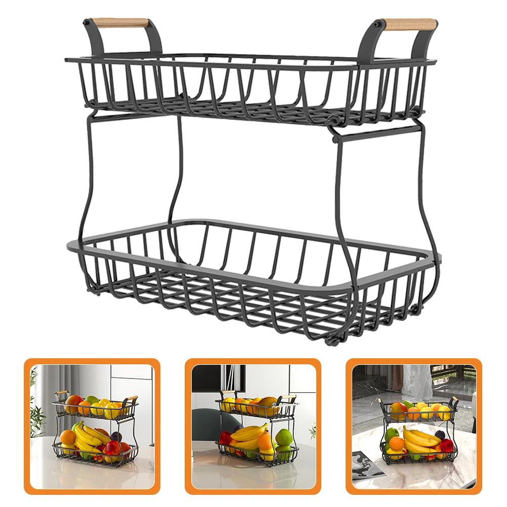 

Carbon Steel Double Layer Fruit Basket Kitchen Storage Vegetable Dessert Baskets Multifunctional Household Shelf Smooth