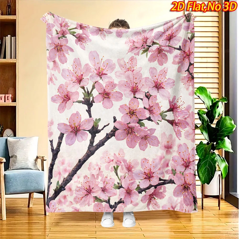 Throw Blanket Pink Cherry Blossom Print Romantic Floral Design Soft Cozy Wrap For Bedroom Living Room And Spring Home Decor