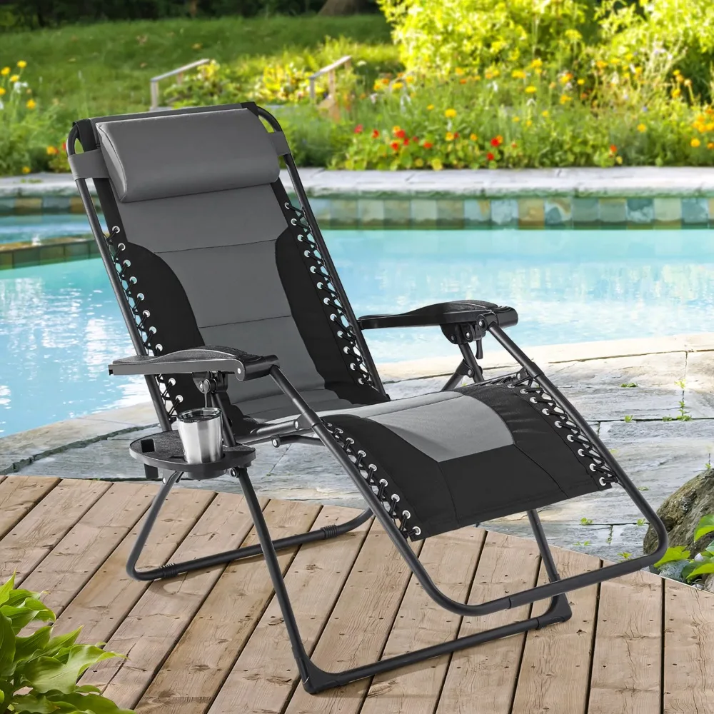 Outdoors Oversized Zero Gravity Chair Bungee Sling Lounger, Gray and Black outdoor patio furniture