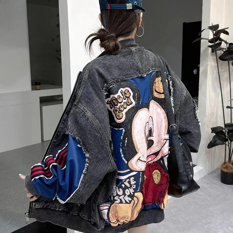 

Oversized Denim Jacket for Women 2025 New Autumn Fashion Sequined Embroidery Heavy-Duty Biker Jacket Trendy