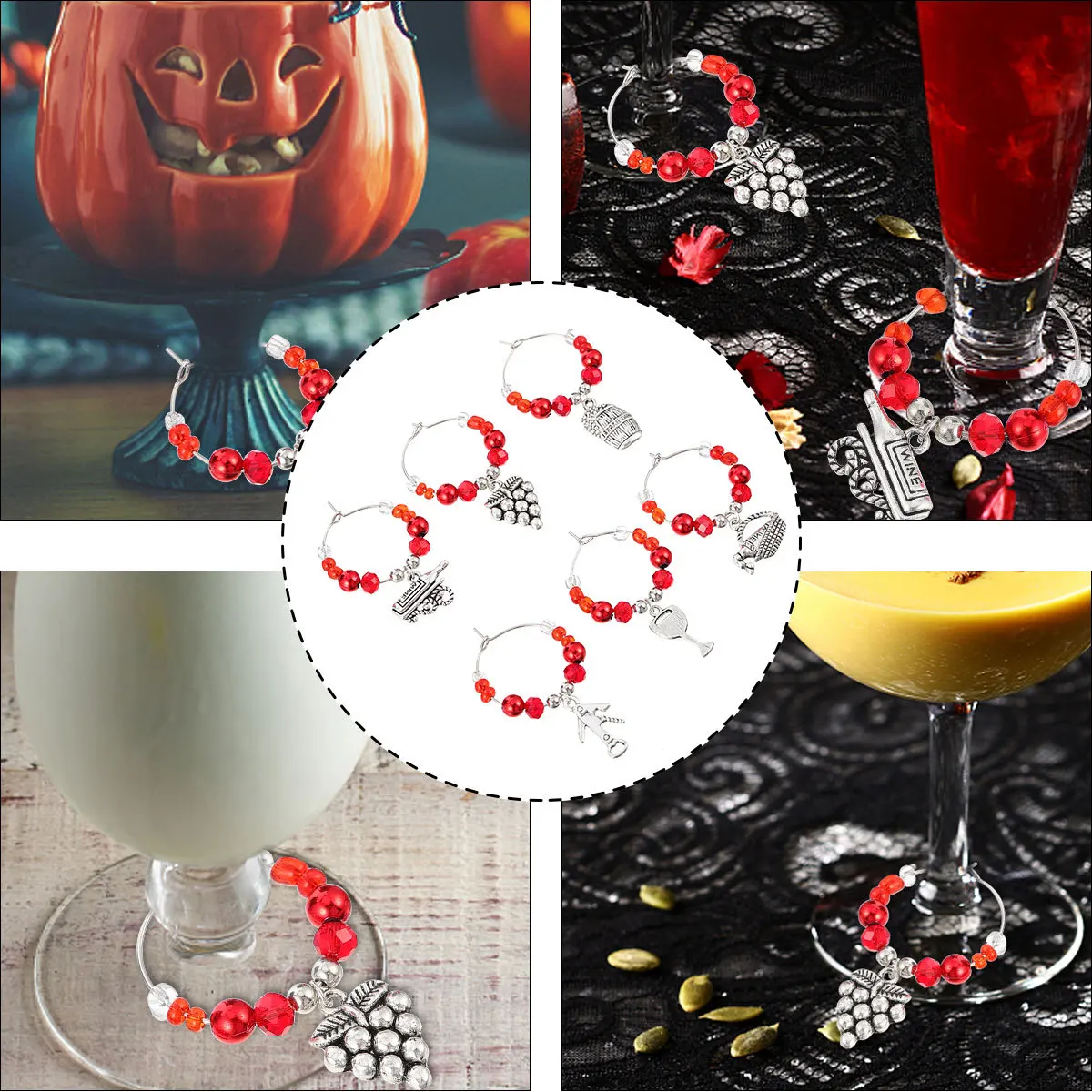 

6Pcs Festive Christmas Wine Charms for Glass Identification Holiday Party Supplies Drink Marker Rings Home Celebration Decor