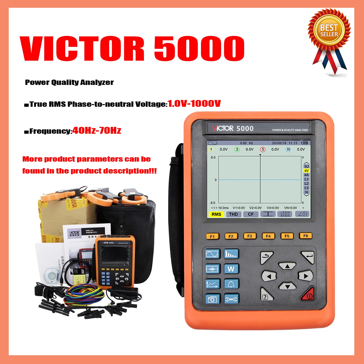 

VICTOR 5000 Power Quality Analyzer VC5000 Three-phase Electricity Meter Power Harmonic Tester Power Meter