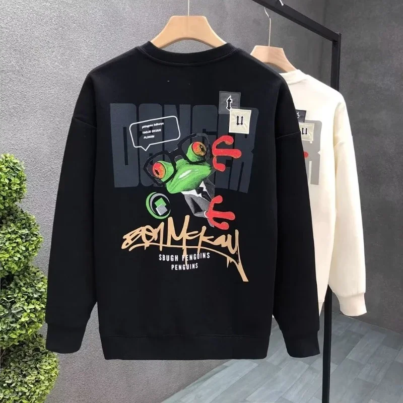 

Round-neck Hoodie Men's Korean Style Trendy Long-sleeved Hoodie Autumn and Winter Trendy Brand Casual Luxury Handsome Coat