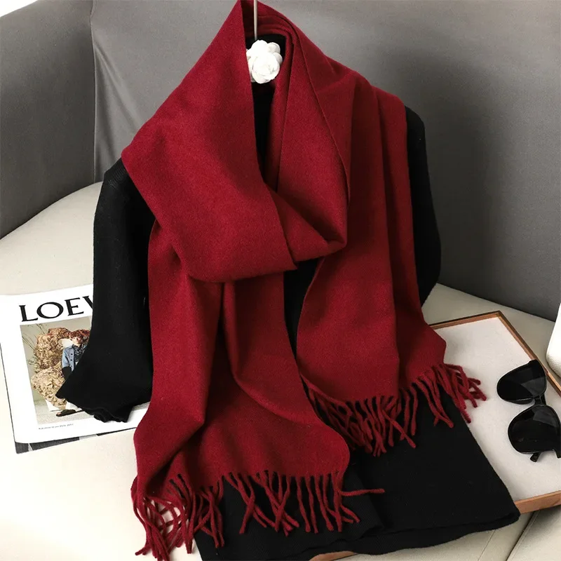 62Color Solid Women Winter Scarf Warm Thicken Cashmere Shawl Outdoor Fashion Luxury Tassels Pashmina Lady Wrap Windproof Scarves