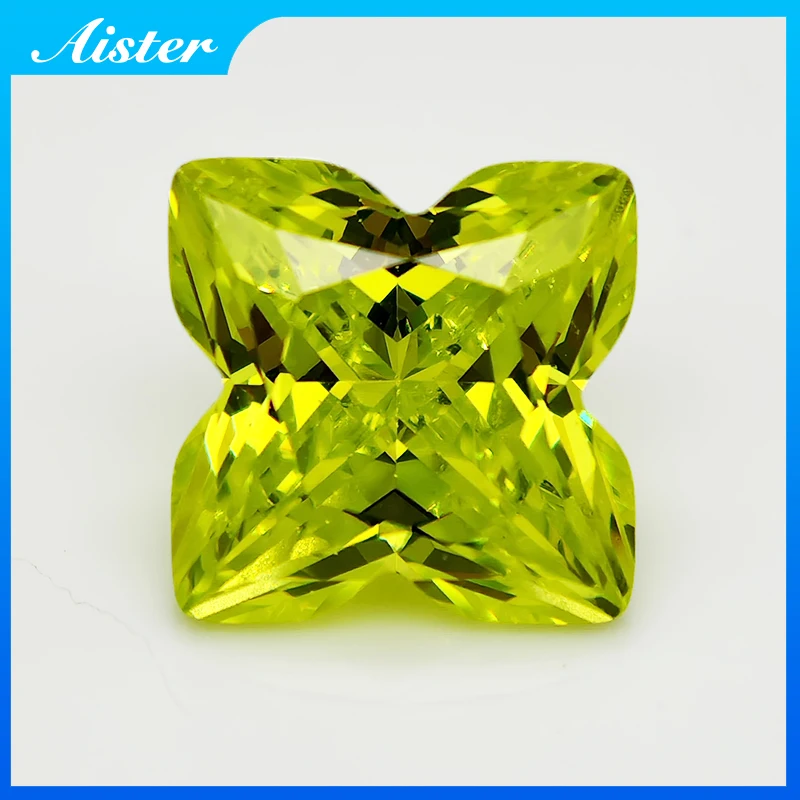 New Apple Green 6x6mm/7x7mm Plum Blossom Cut Cubic Zirconia Stones Loose Gemstone for Jewelry Making