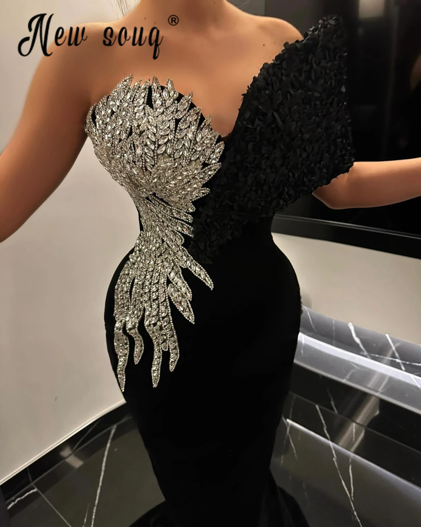 Черное вечернее платье без рукавов с бриллиантами на одно плечо, женское облегающее длинное платье по индивидуальному заказу, элегантные коктейльные платья знаменитостей