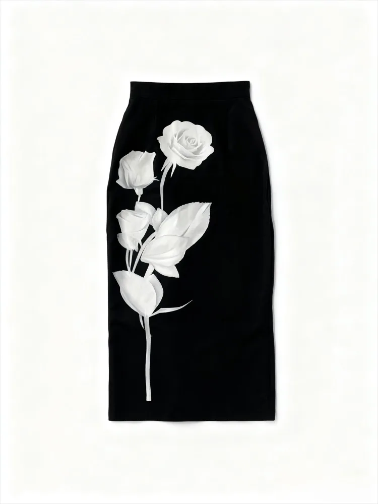 

Женская облегающая юбка Bonboho с цветочным принтом, черная, с завышенной талией, длиной до щиколотки, 2025, стильная повседневная одежда для женщин