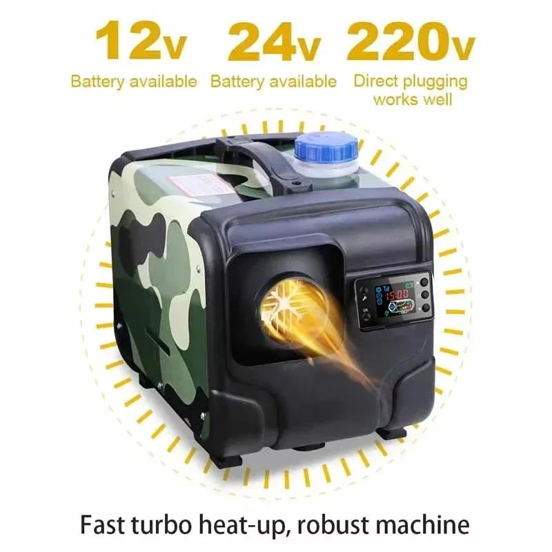 8KW 12V/24V/220V Parking Heater All-in-One Car Diesel Air Heater Single Hole Outlet Plastic Air Heater for Car Truck Boat RV