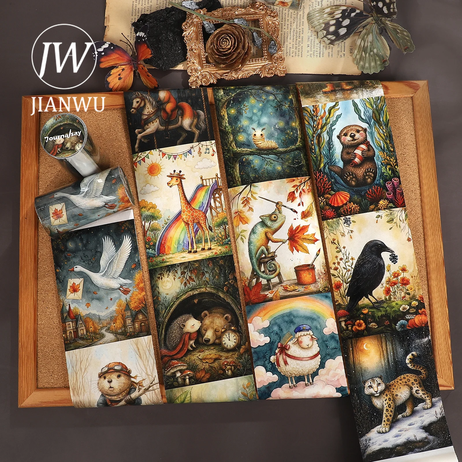 JIANWU 80mm*210cm Vintage Wonderful Animal Landscape Material Collage Scrapbooking Washi Tape Creative DIY Journal Stationery