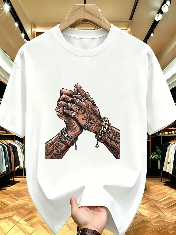 Summer New Men Oversized Rose Cross Print T Shirt 100 Percent Cotton Breathable Crew Neck Short Sleeve Casual Streetwear Loose