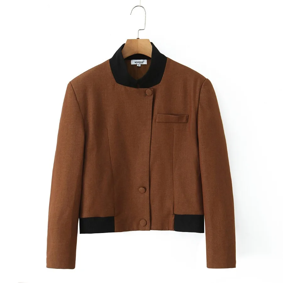 Femmes Vintage revers cou vestes tempérament manches longues poches veste courte 2025 automne dame Chic quotidien trajet vêtements d'extérieur