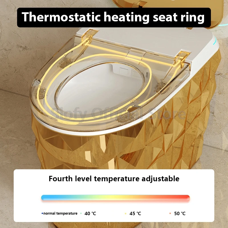 Gold Elongated Smart Toilet Built-in Bidet Water Tank No Water Pressure Limit Multifunctional Intelligent Toilet Heated Seat