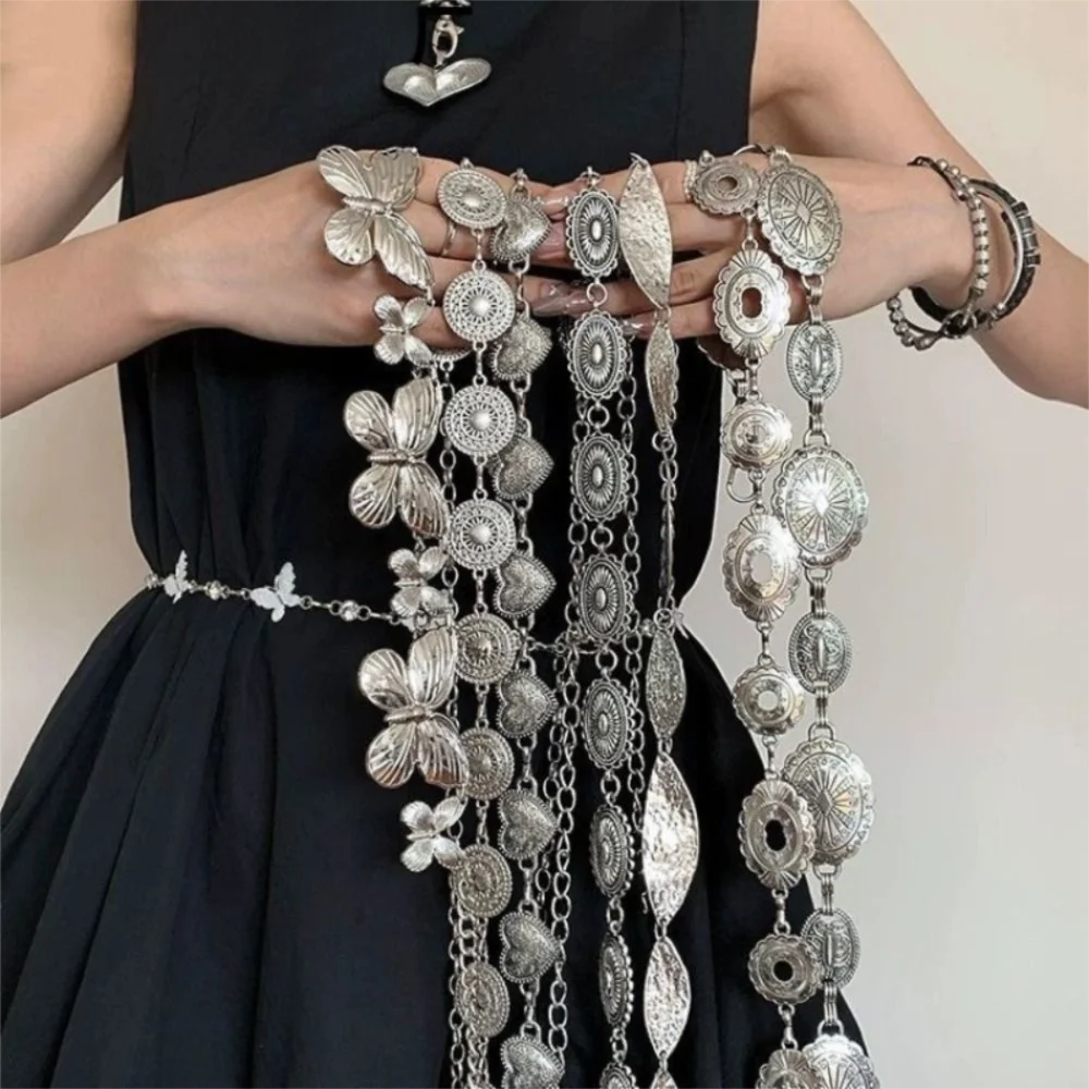 Fashion Ethnic Style Waist Chain Metal Dress Decoration Bohemian Versatile Belt Silver Butterfly Waistband