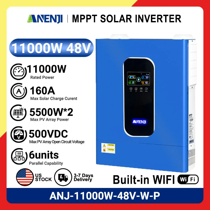 ANENJI 11KW 48V hybrid solar inverter pure sine 230VAC dual output  parallel connected to EU voltageonnected  Three parallel units with 380V voltage three-phase system
