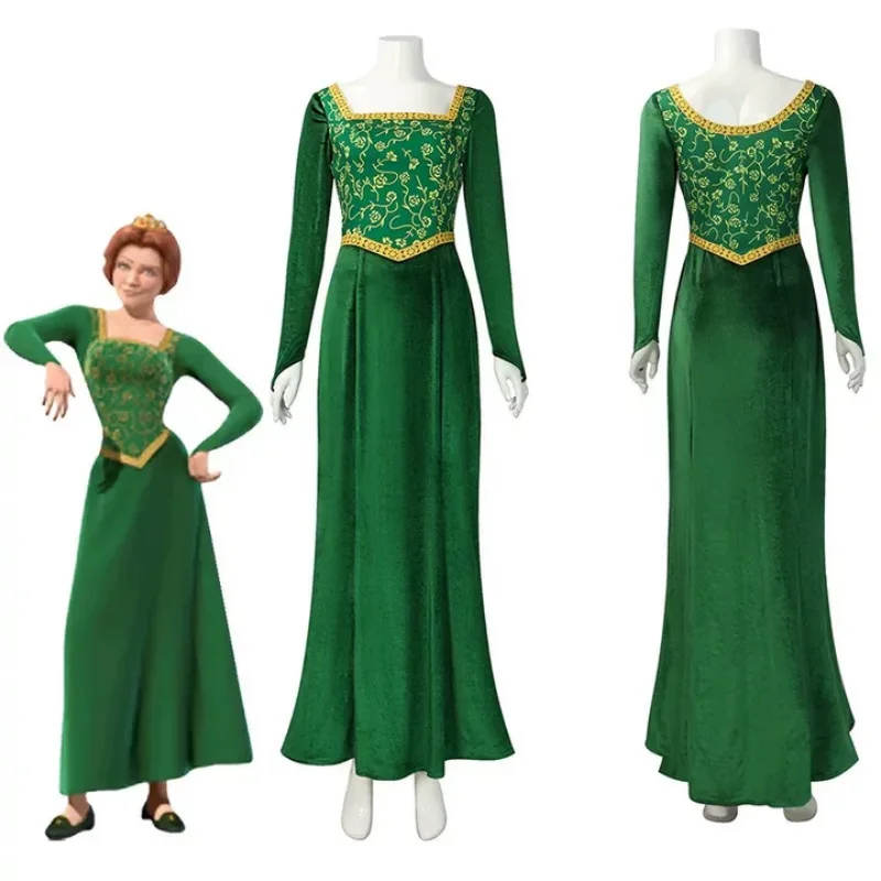 Cosplay Shrek Costume Anime Princess Green Dress Fiona Dress Shrek Cosplay Costume Women Sexy Velvet Halloween Carnival Clothes
